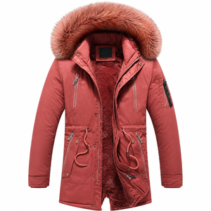 Winter Solid Color Hooded Men's Fleece <b>Jacket</b> Plain Dyed Long Stand Collar Polyester/Cotton Thick Slim Fit Winter Men Parka - Product Image 1