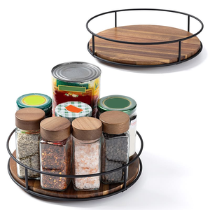 Estante giratorio de madera Lazy Susan para especias, alimentos, despensa, almacenamiento, exhibición decorativa, cocina, de Blossom Craft India - Product Image 5