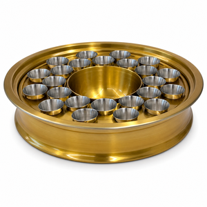 Juego de Copas y Bandejas para la Sagrada Comunión de Acero Inoxidable Chapado en Oro, Ecológico, de Lujo, Redondo, Pulido, con Diseño de Cruz - Product Image 1