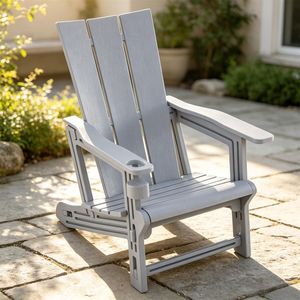 Sedia da esterno in HDPE resistente alle intemperie, capacità 330 libbre, portabicchieri ergonomico integrato, colore grigio - Product Image 1