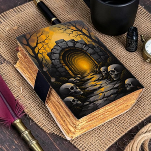 Diario de Cuero con Diseño de Esqueleto Gótico, Cuaderno de Fantasía Oscura, Diario de Halloween de 400 Páginas, Grimorio y Cuaderno de Bocetos de Brujería - Product Image 5