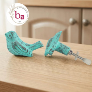 Poignées de meuble en fonte en forme d'oiseau, style rustique vieilli aqua, installation facile, pour cuisine, commode, armoire - Product Image 1