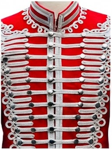 Uniforme d'hiver formel pour homme, rouge vintage, à col montant, double boutonnage, avec garniture brodée cordonnée sur le devant, imperméable et respirant - Product Image 5