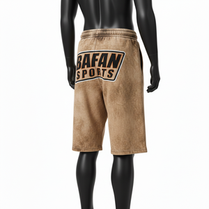 Shorts de hombre de algodón felpa de 280 GSM con lavado ácido, color marrón vintage, con parche de logotipo bordado personalizado, estilo streetwear. - Product Image 5