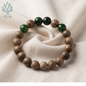 Excelente Pulsera de Agarwood de Vietnam, Unisex, Regalo AL-SG.02.10.006 con 4 Cuentas de Coral Verde, 15 Cuentas de Agarwood Natural, 19cm - Product Image 1
