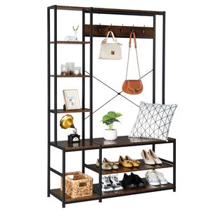 Appendiabiti da Ingresso Autoportante con Ganci, Scaffali Portaoggetti, Panca Portascarpe e Porta Cappotti per Vestiti e Indumenti - Product Image 3