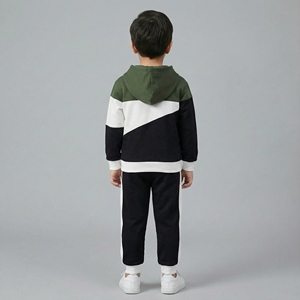 Ensemble de survêtement d'hiver pour enfants grande taille, deux pièces, sweat à capuche et pantalon de jogging, respirant, 100% coton, couleur contrastée, tenue décontractée unisexe - Product Image 4