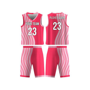 Ensemble de maillots de basket personnalisés, col en V, sans manches, impression sublimée, rouge rose, vêtements d'équipe unisexes pour adultes, coupe athlétique respirante - Product Image 1