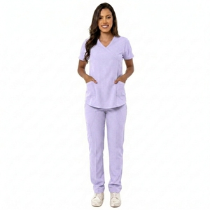 Short Sleeve Women Surgical Scrub <b>Sets</b> Hospital <b>Doctors</b> Suits Nurse Uniform Pure Material Purple Color Custom Polyester Cotton - Product Image 3