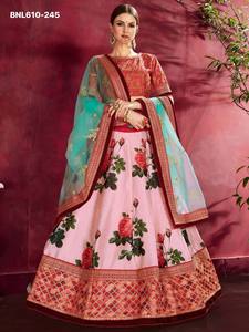 Ocassional Wear Modern Design <b>Art</b> Silk with <b>Sequins</b> Embroidery with Floral Print Lehenga-Choli & Dupatta Set Indian Supplier - Product Image 3