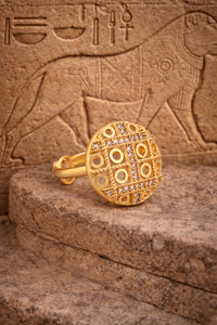 Luxury Gold Plated Round <b>Adjustable</b> <b>Ring</b> for Women Stone Studded Cutout Pattern Designer Party Wear Fashion Jewelry - Product Image 4