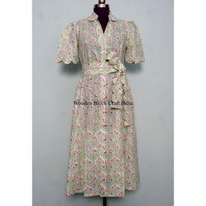 Women's Cotton Block Floral Printed V-Neck Midi <b>Dress</b> Short Sleeve Boho <b>Weddings</b> Casual Party Wear Bikini Cover up Lace up <b>Dress</b> - Product Image 1