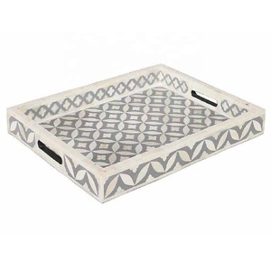 Nouveauté : Plateau de service artisanal à motifs géométriques en os incrusté, idéal pour le petit-déjeuner, plateau polyvalent à prix de gros - Product Image 1