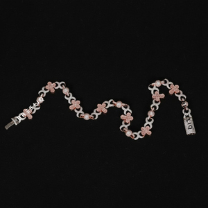 Elegante Collar de Cadena de Oro Rosa y Blanco de 14 Quilates con Diamantes Cultivados en Laboratorio con Corte Baguette, Diseño Floral, Regalo de Boda de Lujo - Product Image 2