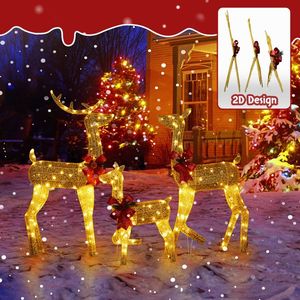 3-Piece Weather-Proof Lighted Christmas Reindeer Family Set 2D Outdoor Decorations 3 Christmas Ornaments Elegant Ornament Hom - Product Image 6