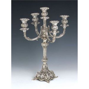 Luxury 5 Arm Silver Candelabra Ornate Metal Candle Holder Elegant <b>Tall</b> Taper Stand for Wedding Centerpiece & Home <b>Table</b> Decor - Product Image 1