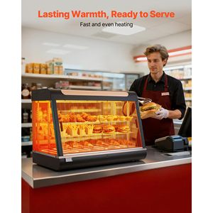 Espositore Riscaldato Commerciale a 3 Livelli con Luce LED 1400W, Vano Superiore, Ripiani Regolabili, Controllo Manuale della Temperatura 86-185°F - Product Image 2
