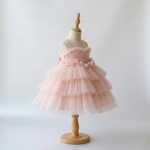 Robe de princesse personnalisée pour filles Celestial, rose blush, en tulle superposé, fleurs 3D, pour fête d'anniversaire, demoiselle d'honneur, mariage, boutique - Product Image 2