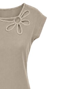 Blusa Casual de Verano para Mujer, Color Beige Claro, Personalizada por el Fabricante, Elegante, con Cuello de Flores, Manga Corta, Holgada, a la Moda - Product Image 4