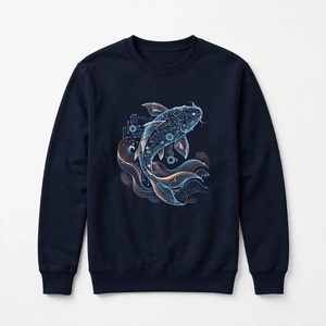 Custom Circuit Board Fish Graphic Print Heavyweight Cotton Fleece Crew neck Sweatshirt <b>Men</b> Street wear Pullover <b>Jumper</b> - Product Image 1