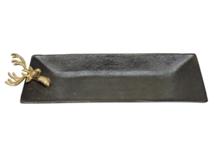 Bandeja Rectangular Decorativa de Aluminio Negro con Diseño de Ciervo, Plato para Servir con Asa de Asta Dorada, Decoración Rústica para Casa, Cabaña, Navidad - Product Image 3