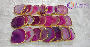 Natural Pink <b>Agate</b> <b>Coaster</b> With Golden Plating Handmade <b>Agate</b> <b>Coasters</b> Natural <b>Agate</b> Slices Buy From Amayra Crystals Exports - Product Image 2