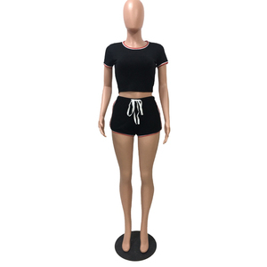 Conjunto de Verano para Mujer, Top Corto de Punto Rojo con Cuello Redondo y Manga Corta, Pantalones Cortos por Encima de la Rodilla con Cordón, 100% Algodón, Secado Rápido y Transpirable - Product Image 3
