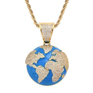 Mens Hip Hop Earth Pendant Silver Charm Necklace <b>Iced</b> <b>Out</b> Globe <b>Chain</b> Rhinestone Bling World Charm Streetwear Moissanite Jewelry - Product Image 5