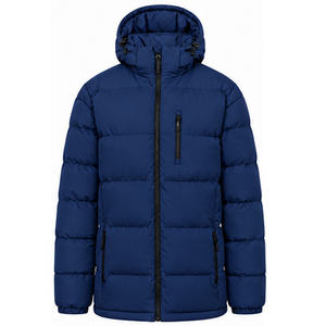 Windproof <b>Waterproof</b> Thick Zipper Closure Casual Regular Fit Solid Blue Coat Men's Puffer <b>Jacket</b> Cotton Lining Winter Street - Product Image 1