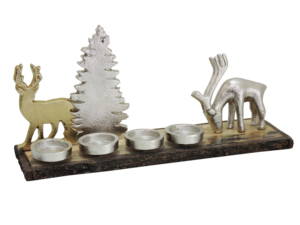 Decorative Aluminum Reindeer and <b>Tree</b> Candle Holder with Wooden Base <b>Christmas</b> <b>Table</b> Centerpiece - Product Image 1