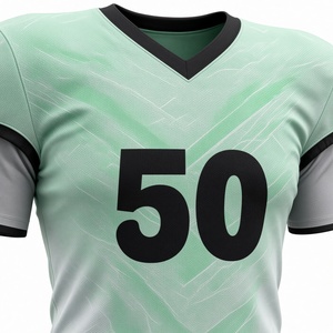 Conjunto de Uniforme de Fútbol Americano Personalizable en Verde Menta, Camiseta de Manga Corta con Cuello en V para Hombre, con el Número 50 y Espacio para el Logotipo - Product Image 3