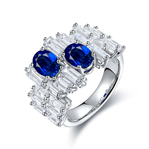 Anillo de Compromiso Geométrico de Lujo para Mujer, Plata 925, Zafiro, Corte Ovalado, Engaste de Diamantes - Product Image 5