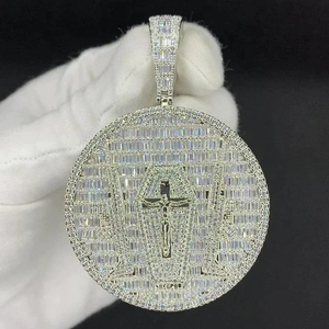 Colgante de Hip Hop con Moissanita de Corte Baguette y Redondo, Excelente Calidad, Plata 925, Estilo Iced Out, Colgante Personalizado para Hombre - Product Image 6