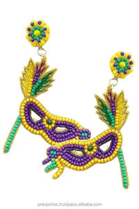 Pendientes de Mardi Gras de copa de vino con cuentas para mujer, cuentas de semilla verde amarillo púrpura, joyería para fiesta, regalo de disfraz de Festival - Product Image 5