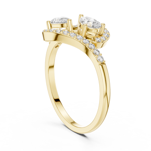 Anillos de compromiso de moissanita únicos Purecarat, dos piedras, oro amarillo, talla 6 - Product Image 3