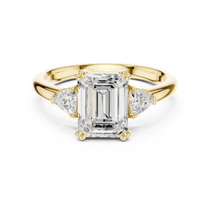 Anillo de Compromiso Vinson Project Impresionante de Acero Inoxidable con Baño de Oro de 14K y Moissanita, Diseño con Esmeralda en el Centro y Piedras Laterales en Forma de Trílgon - Product Image 1