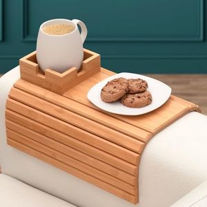 Grand plateau d'accoudoir en bois massif avec surface polie lisse et bords arrondis pour une présentation élégante dans le salon - Product Image 3