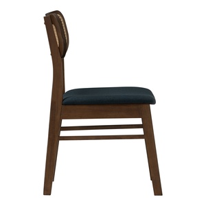 Modern Dark Walnut Dining Chair with Synthetic Rattan <b>Backrest</b> Padded Fabric Seat Chair Mid Century Kitchen Furniture - Product Image 4