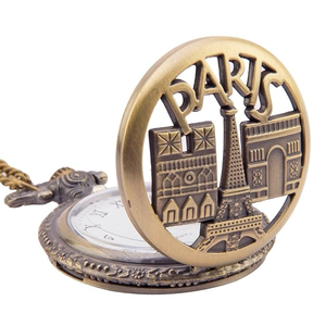 Reloj de Bolsillo Vintage de Metal con Diseño de la Torre Eiffel de París, Colgante Redondo con Cadena, Recuerdo con Diseño de un Monumento Francés - Product Image 2