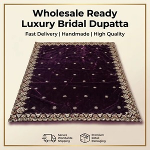 Dupatta de terciopelo morado de lujo para novia, con bordado pesado de lentejuelas y Zari dorado, ideal para regalos de boda, cumpleaños, chal festivo tradicional para mujer. - Product Image 5