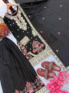 Conjunto de traje y pantalón palazzo de diseño de alta calidad en tela Star Georgette con bordado de lentejuelas de 3 mm y ribete elegante, para mujer. - Product Image 4