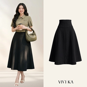 Jupe midi évasée noire élégante et moderne pour femme, taille haute, décontractée, pour le bureau, conception personnalisée ODM OEM RYAN - Product Image 1