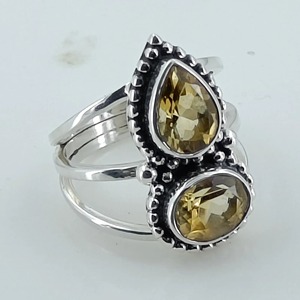 Citrine 925 Sterling Silver <b>Boho</b> Statement Promise <b>Ring</b> for Women Yellow Gemstone Oval and Pear November Birthstone Month - Product Image 2