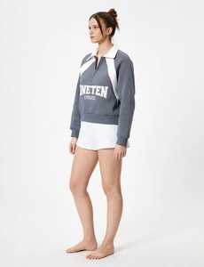 ONETEN APPAREL Winter Unisex Oversized Quarter Zip <b>Fleece</b> <b>Zipper</b> Sweatshirt Front Print Stand Collar Color Block Embroidered - Product Image 4