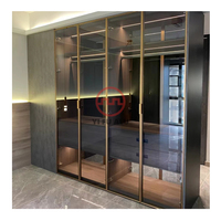 Porte en verre personnalisable d'usine d'armoires de cuisine à domicile de style européen-Porte de garde-robe en bois sans poignée peu encombrante étanche