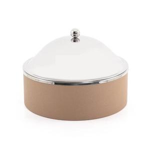 Decorative Silver Conical Lid Food Warmer with Wooden Base Crisscross Pattern Elegant Casserole Pot Kitchenware Home Decor - Product Image 1