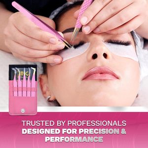 Ensemble de pinces à cils fabriquées en usine, 5 pièces, outils de précision en acier inoxydable avec étui noir pour extensions de cils - Product Image 2