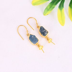 Boucles d'oreilles pendantes minimalistes élégantes en argent sterling 925 avec apatite néon naturelle brute - Product Image 2