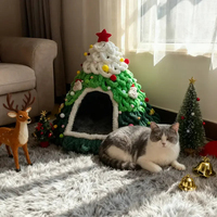 Nouveau Nid pour Chat en Forme de Sapin de Noël – Chaleureux et Sûr pour l'Hiver – Lit pour Chat en Polaire Corail – Tente Moderne pour Animaux de Compagnie au Bureau
