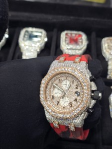 Reloj Cronógrafo Mecánico de Lujo de Acero Inoxidable con Moissanita, Tono Oro y Plata, Esfera Totalmente Pavimentada, Estilo Hip Hop Brillante - Product Image 4